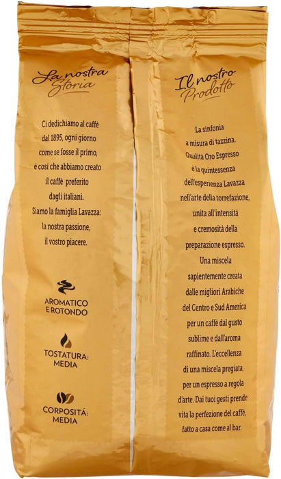 Lavazza Qualità Oro, Café en Grano de Tueste Natural, 1kg. Una sinfonía de café 100% Arábica con notas aromáticas de frutas y flores, ideal para un espresso perfecto. Lavazza - ingredientes