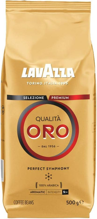 Lavazza Qualità Oro, Café en Grano de Tueste Natural, 500g. Un café 100% Arábica con notas de frutas y flores, ideal para disfrutar de un espresso de calidad superior. Lavazza - extra