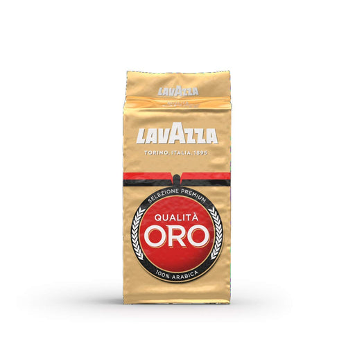 Lavazza Qualità Oro Café Molido 100% Arábica, pack ahorro de 4x250g (1Kg). Un blend premium con notas de frutas y flores para disfrutar del auténtico espresso italiano en casa. Lavazza - frontal