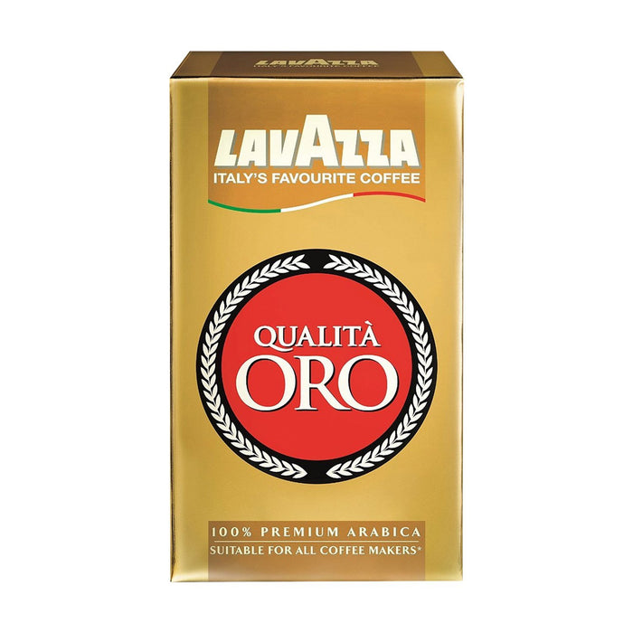 Lavazza Qualità Oro Café Molido 100% Arábica, pack ahorro de 4x250g (1Kg). Un blend premium con notas de frutas y flores para disfrutar del auténtico espresso italiano en casa. Lavazza - ingredientes