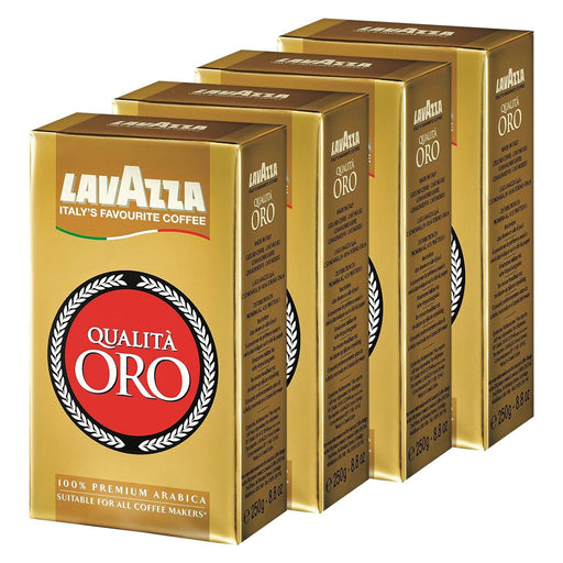 Lavazza Qualità Oro Café Molido 100% Arábica, pack ahorro de 4x250g (1Kg). Un blend premium con notas de frutas y flores para disfrutar del auténtico espresso italiano en casa. Lavazza - pack
