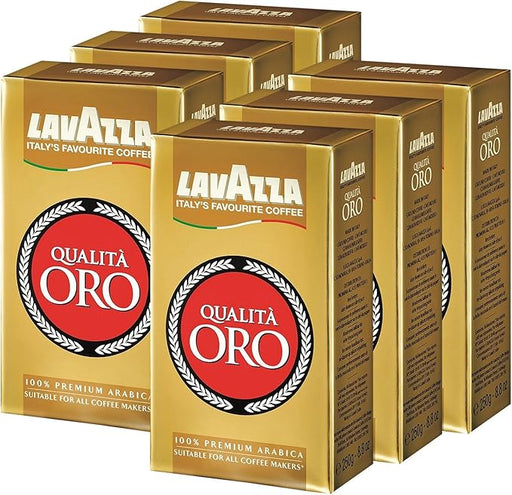 Lavazza Qualità Oro Café Molido 100% Arábica, pack ahorro de 6x250g (1.5Kg). El blend premium de Italia con notas de fruta y flores, ideal para tu cafetera italiana. Lavazza - frontal