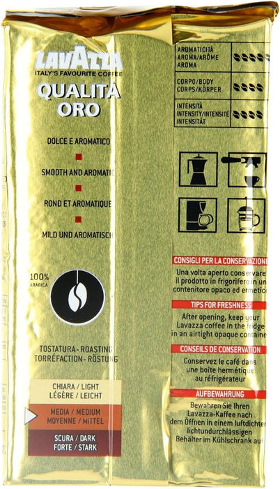 Lavazza Qualità Oro Café Molido 100% Arábica, pack ahorro de 6x250g (1.5Kg). El blend premium de Italia con notas de fruta y flores, ideal para tu cafetera italiana. Lavazza - uso