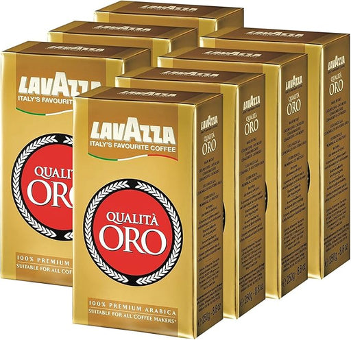Lavazza Qualità Oro Café Molido 100% Arábica, pack ahorro de 7x250g (1.75Kg). El blend premium e icónico de Italia, ideal para tu cafetera italiana o Chemex. Lavazza - frontal