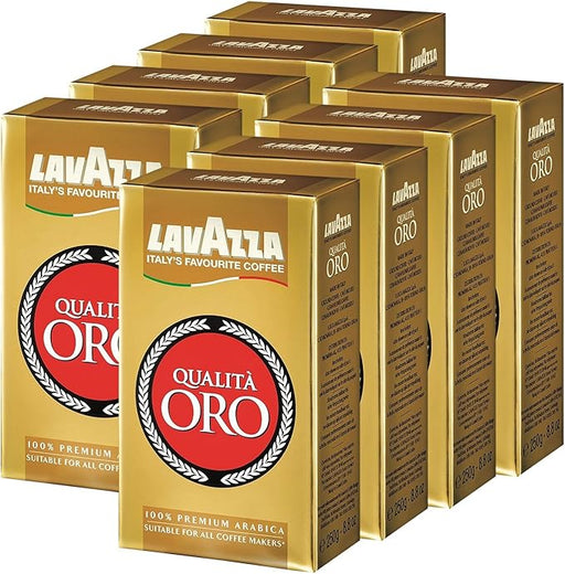 Lavazza Qualità Oro Café Molido 100% Arábica, pack ahorro de 8x250g (2Kg). El blend premium e icónico de Italia, suave y aromático para tu cafetera italiana. Lavazza - frontal
