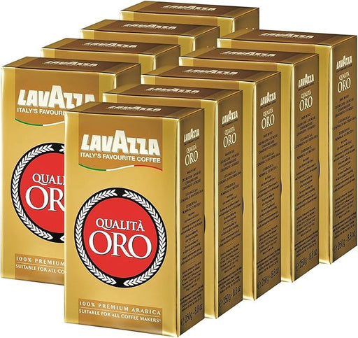 Lavazza Qualità Oro Café Molido 100% Arábica, pack ahorro de 9x250g (2.25Kg). El blend premium de Italia, suave y aromático, para tu cafetera italiana o Chemex. Lavazza - frontal