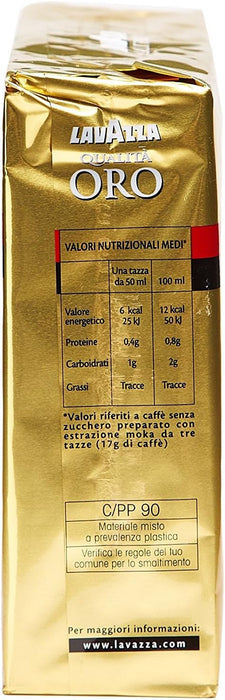 Lavazza Qualità Oro Café Molido 100% Arábica, pack de 2x250g. El blend premium e icónico de Italia con sabor suave y aromático, ideal para cafetera italiana y de filtro. Lavazza - detalle