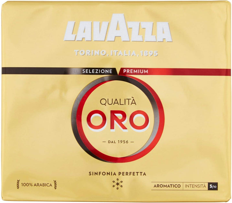Lavazza Qualità Oro Café Molido 100% Arábica, pack de 2x250g. El blend premium e icónico de Italia con sabor suave y aromático, ideal para cafetera italiana y de filtro. Lavazza - uso