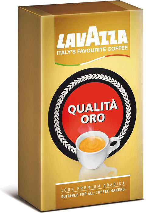 Lavazza Qualità Oro Café Molido 100% Arábica, pack de 3x250g. El blend premium e icónico de Italia con sabor suave y aromático, ideal para cafetera italiana y de filtro. Lavazza - pack
