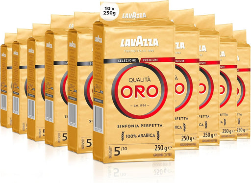 Lavazza Qualità Oro, Café Molido Natural, Pack Ahorro 10x250g (2.5kg), Exclusivo Amazon. Café 100% Arábica ideal para cafetera italiana, de filtro y francesa. Lavazza - frontal