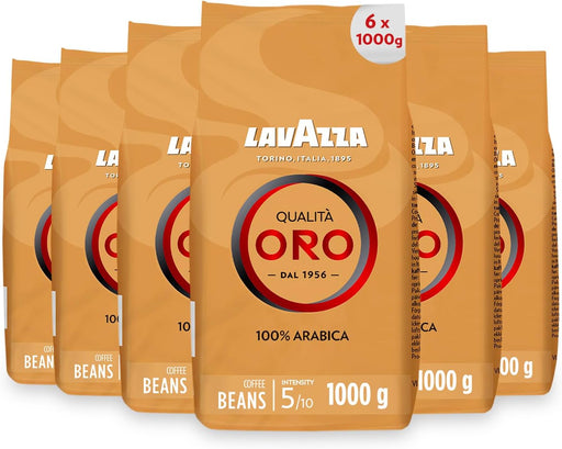 Lavazza Qualità Oro, pack ahorro de 6 bolsas de café en grano 100% Arábica (6x1Kg). El blend premium de Italia para los muy cafeteros, suave y con un sabor incomparable. Lavazza - frontal