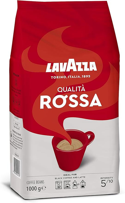 Lavazza Qualità Rossa, Café en Grano, 1kg. El clásico café italiano de tueste medio que combina granos de Arábica y Robusta para un espresso rico en sabor y con cuerpo. Lavazza - frontal