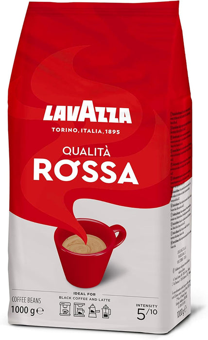 Lavazza Qualità Rossa, Café en Grano, 1kg. El clásico café italiano de tueste medio que combina granos de Arábica y Robusta para un espresso rico en sabor y con cuerpo. Lavazza - ingredientes
