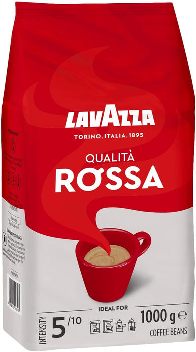 Lavazza Qualità Rossa, Café en Grano, 1kg. El clásico café italiano de tueste medio que combina granos de Arábica y Robusta para un espresso rico en sabor y con cuerpo. Lavazza - lateral