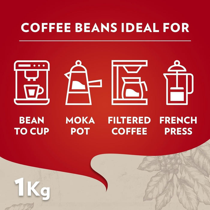 Lavazza Qualità Rossa, Café en Grano de Tueste Medio, Pack de 4 bolsas de 1kg (Total 4kg). Un café con cuerpo y sabor intenso, ideal para un espresso italiano auténtico. Lavazza - presentacion