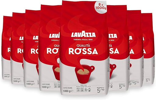 Lavazza Qualità Rossa, Café en Grano, Tostado Medio, Pack Ahorro para Hostelería de 8 bolsas de 1kg (Total 8kg). El blend italiano perfecto para un espresso con cuerpo. Lavazza - frontal