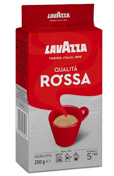 Lavazza Qualità Rossa, Café Molido de Tueste Natural (250g). El café icónico de Italia, una mezcla de Arábica y Robusta con intensidad 5 y notas a chocolate, ideal para tu cafetera Moka. Lavazza - extra