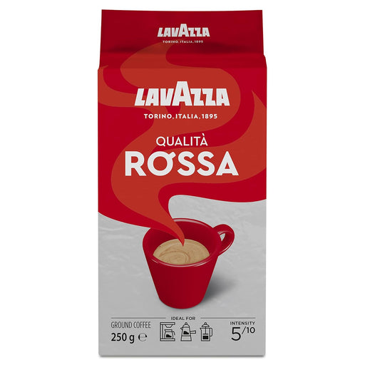 Lavazza Qualità Rossa, Café Molido Italiano, Pack de 4x250g (1kg). Disfruta del auténtico ritual del café italiano con esta mezcla equilibrada de Arábica y Robusta, ideal para cualquier cafetera. Lavazza - frontal