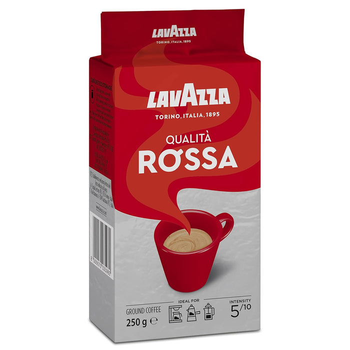 Lavazza Qualità Rossa, Café Molido Italiano, Pack de 4x250g (1kg). Disfruta del auténtico ritual del café italiano con esta mezcla equilibrada de Arábica y Robusta, ideal para cualquier cafetera. Lavazza - ingredientes