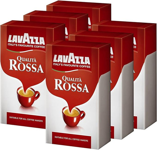 Lote de 6 paquetes de Café Molido Lavazza Qualità Rossa (6x250g). Abastécete con 1,5 kg del café más icónico de Italia, ideal para mantener la frescura en cada paquete. Lavazza - frontal