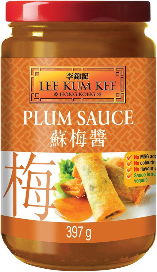 Lee Kum Kee Salsa de Ciruela, 397g. La auténtica salsa agridulce china, ideal como dip para rollitos de primavera, pato laqueado o para dar un toque afrutado a tus salteados. Lee Kum Kee - frontal