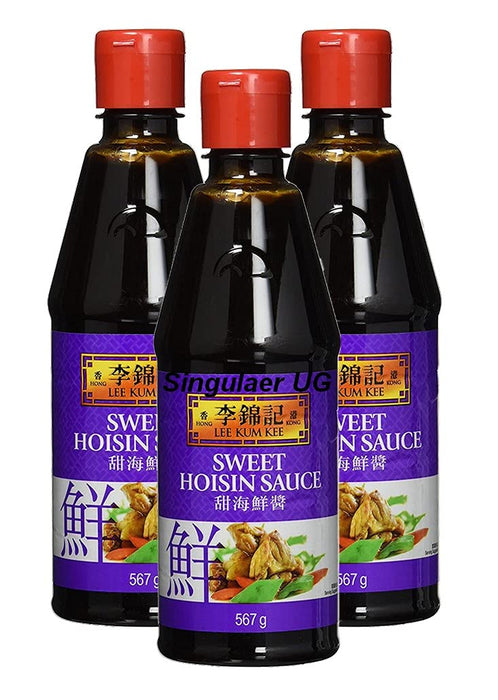Pack Ahorro de 3 Botellas de Salsa Hoisin Lee Kum Kee (3x567g). Abastécete con más de 1,7 kg de la auténtica salsa barbacoa china, ideal para grandes familias y hostelería. Lee Kum Kee - frontal