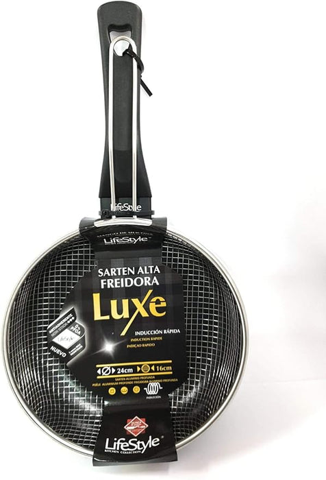 Sartén Freidora Honda con Cestillo Lifestyle de 24 cm. El tamaño familiar perfecto para preparar fritos y rebozados, fabricada en España y apta para todas las cocinas. Lifestyle - frontal