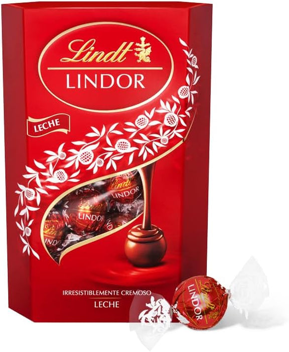 Caja de Bombones Lindt Lindor Cornet de Chocolate con Leche (337g). Aproximadamente 26 bombones con el inconfundible corazón cremoso que se funde en tus sentidos. Lindt - frontal