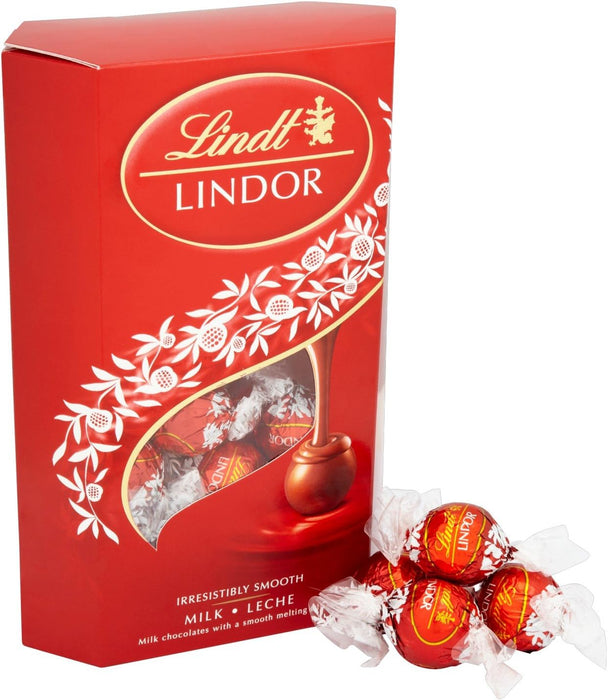 Caja de Bombones Lindt Lindor Cornet de Chocolate con Leche (337g). Aproximadamente 26 bombones con el inconfundible corazón cremoso que se funde en tus sentidos. Lindt - lateral