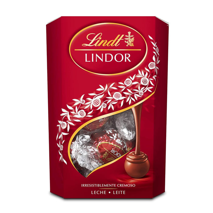 Caja de Bombones Lindt Lindor Cornet de Chocolate con Leche (337g). Aproximadamente 26 bombones con el inconfundible corazón cremoso que se funde en tus sentidos. Lindt - pack