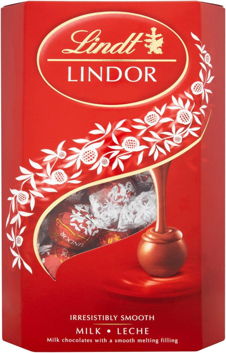 Caja de Bombones Lindt Lindor Cornet de Chocolate con Leche (337g). Aproximadamente 26 bombones con el inconfundible corazón cremoso que se funde en tus sentidos. Lindt - presentacion