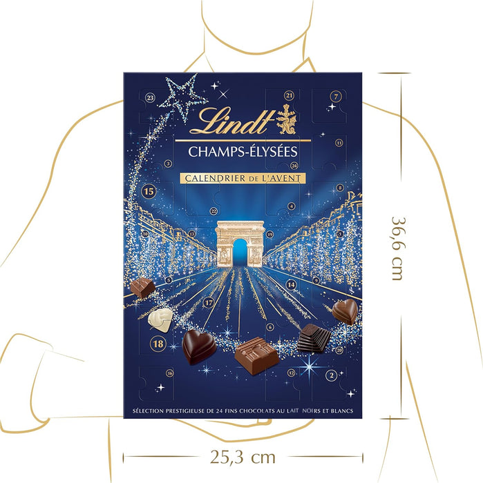 Calendario de Adviento Lindt Champs-Élysées, 250g de un exquisito surtido de bombones de chocolate con leche, negro y blanco. La cuenta atrás más sofisticada para Navidad. Lindt - zoom