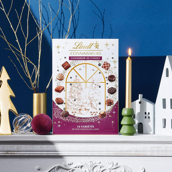 Calendario de Adviento Lindt Connaisseurs, 250g con 24 bombones de chocolate con leche, negro y blanco. Un regalo premium para una cuenta atrás de Navidad inolvidable. Lindt - detalle