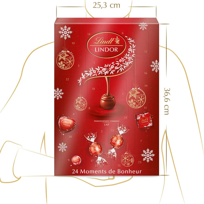 Calendario de Adviento Lindt LINDOR 2024, 268g de cremosidad irresistible. Con 24 bombones de chocolate con leche y corazón fundente para una Navidad mágica y deliciosa. Lindt - extra