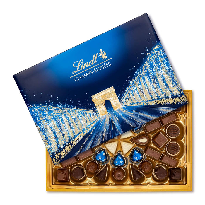 Lindt CHAMPS-ÉLYSÉES Caja de Regalo con Bombones Surtidos, 469g. La máxima expresión del arte chocolatero en una caja de pralinés premium, el regalo de prestigio para impresionar. Lindt - ingredientes