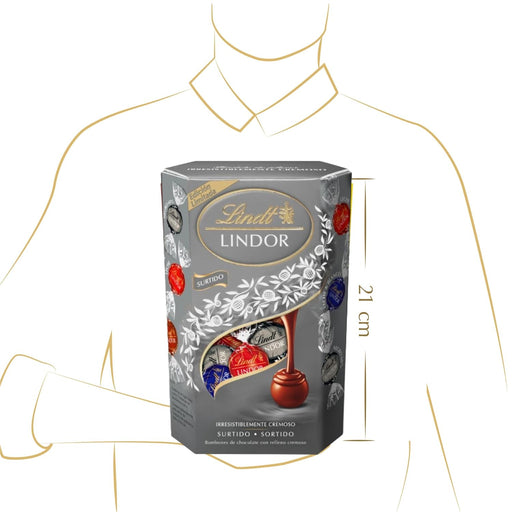 Lindt LINDOR Cornet Silver Surtido de Bombones, 337g. Una selección sofisticada para los paladares más exigentes, con bombones de chocolate con leche, avellana y negro 70%. Lindt - pack