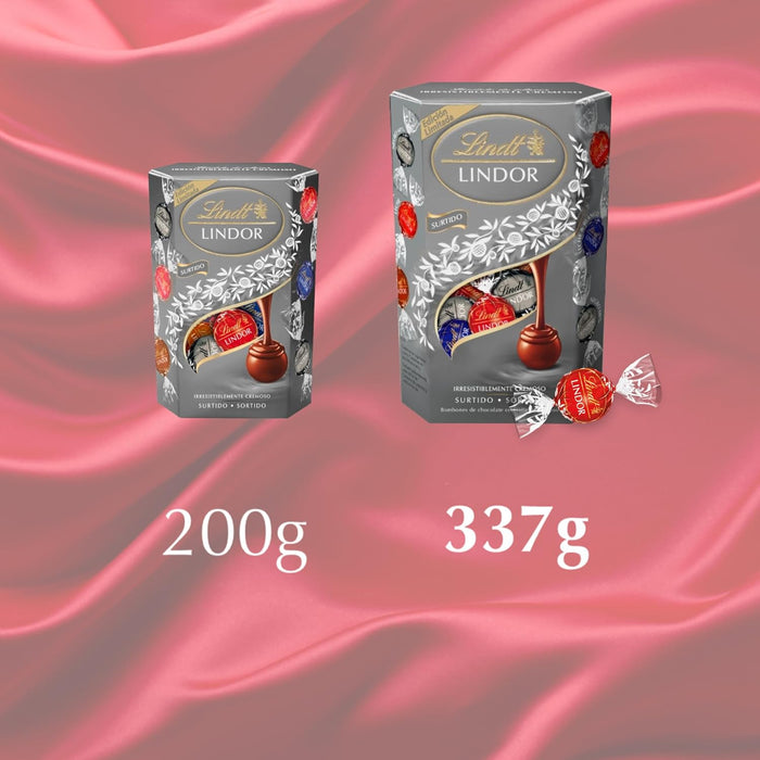 Lindt LINDOR Cornet Silver Surtido de Bombones, 337g. Una selección sofisticada para los paladares más exigentes, con bombones de chocolate con leche, avellana y negro 70%. Lindt - uso