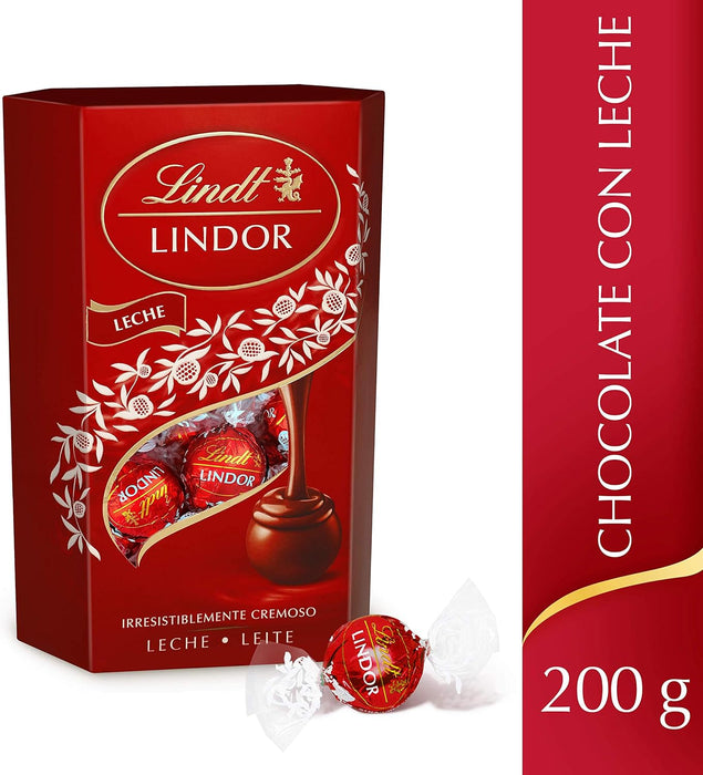 Pack de 2 Cajas de Bombones Lindt Lindor de Chocolate con Leche (2x200g). El capricho perfecto con una delicada cobertura y un corazón irresistiblemente cremoso. Lindt - ingredientes