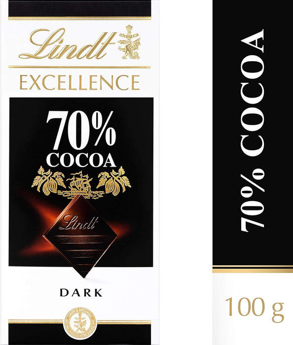 Pack de 5 Tabletas de Chocolate Negro Lindt Excellence 70% Cacao (5x100g). Una experiencia intensa y aromática para los verdaderos amantes del chocolate puro. Lindt - detalle