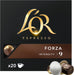 L'OR Espresso Forza, Café de Intensidad 9 (20 Cápsulas). Una caja de 20 cápsulas de aluminio compatibles con Nespresso(R)* para probar un espresso intenso y vigoroso. L'or Espresso - frontal