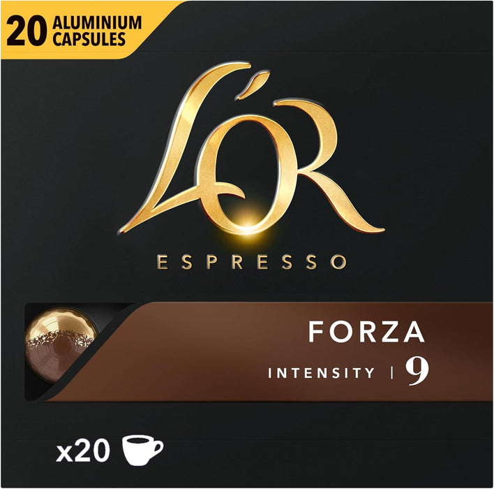 L'OR Espresso Forza, Café de Intensidad 9 (200 Cápsulas). El pack ahorro definitivo, con 10 cajas de 20 cápsulas de aluminio compatibles con Nespresso(R)*. L'or Espresso - zoom
