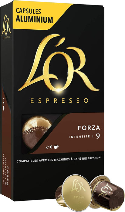 L'OR Espresso Forza, Café de Intensidad 9 (40 Cápsulas). Un pack de 40 cápsulas de aluminio compatibles con Nespresso(R)* para disfrutar de un espresso con carácter. L'or Espresso - ingredientes