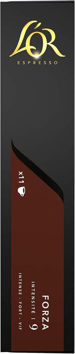 L'OR Espresso Forza, Café de Intensidad 9 (40 Cápsulas). Un pack de 40 cápsulas de aluminio compatibles con Nespresso(R)* para disfrutar de un espresso con carácter. L'or Espresso - lateral