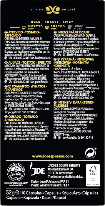 L'OR Espresso Forza, Café de Intensidad 9 (40 Cápsulas). Un pack de 40 cápsulas de aluminio compatibles con Nespresso(R)* para disfrutar de un espresso con carácter. L'or Espresso - uso