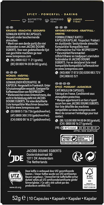 L'OR Espresso Lungo Estremo, Café de Intensidad 10 (200 Cápsulas). Pack ahorro de 200 cápsulas de aluminio compatibles con Nespresso(R)* para un café largo y potente. L'or Espresso - ingredientes