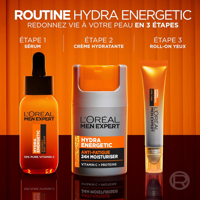 L'Oréal Men Expert Hydra Energetic, Gel Hidratante Antifatiga 24h, 50ml. Recarga tu piel con esta crema hidratante enriquecida con Vitamina C y Guaraná para combatir los signos del cansancio. L'oréal Paris - uso
