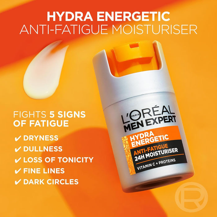 L'Oréal Men Expert Hydra Energetic, Gel Hidratante Antifatiga 24h, 50ml. Recarga tu piel con esta crema hidratante enriquecida con Vitamina C y Guaraná para combatir los signos del cansancio. L'oréal Paris - extra