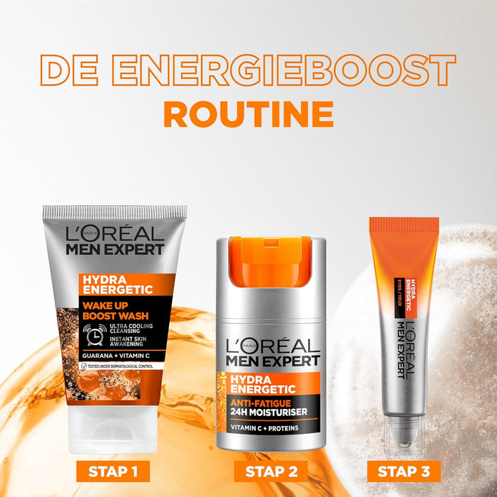 L'Oréal Men Expert Hydra Energetic, Gel Hidratante Antifatiga 24h, 50ml. Recarga tu piel con esta crema hidratante enriquecida con Vitamina C y Guaraná para combatir los signos del cansancio. L'oréal Paris - lateral