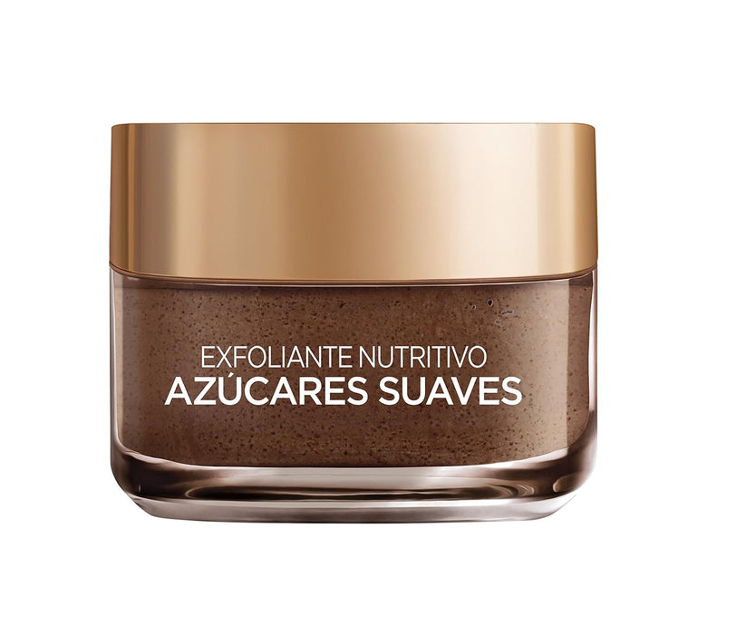 L'Oréal Paris Exfoliante Facial y Labial Nutritivo Azúcares Suaves, 50ml. Un exfoliante gourmet con 3 azúcares finos y manteca de cacao para suavizar, nutrir y aliviar la sequedad. L'oréal Paris - uso