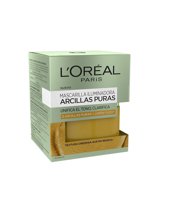 L'Oréal Paris Mascarilla Facial de Arcillas Puras Clarificante, 50ml. Ilumina y unifica el tono de las pieles apagadas con el poder de 3 arcillas puras y extracto de limón Yuzu. L'oréal Paris - pack